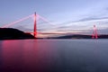 Sunset time on new bosphorus bridge of Istanbul Royalty Free Stock Photo