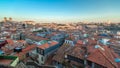 Sunset time, shadow cover Douro riverside with the Dom Luiz bridge timelapse, Porto , Portugal. Travel background