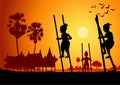 Silhouette design of Thai play,legs tho kathe Royalty Free Stock Photo