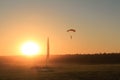 Sunset time. Skydiver is landing. Royalty Free Stock Photo