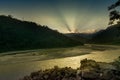 Sunset on Tista river, Sikkim, India Royalty Free Stock Photo