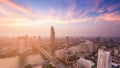 Sunset tone over Bangkok city with river curved