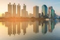 Sunset tone over office building river front Royalty Free Stock Photo