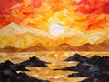 A sunset with torn paper layers