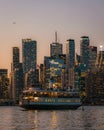 Sunset Toronto Skyline with a boat (portrait) Royalty Free Stock Photo