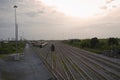 Sunset at the train station Royalty Free Stock Photo