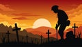Sunset Tribute A silhouette of a soldier paying homage to the fallen soldiers with the sun setting behind them creating