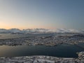 Sunset in Tromso in Northern Norway Fjords