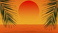 Sunset on a tropical beach. Orange evening landscape with setting sun, palm trees and sea on an island in the Caribbean Royalty Free Stock Photo