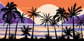 Sunset tropical beach with palm trees silhouettes. Royalty Free Stock Photo
