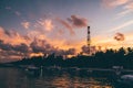 Sunset on a tropical island pier Royalty Free Stock Photo