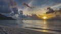 Sunset on a tropical island. The sun is low. Royalty Free Stock Photo