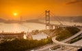 Sunset of Tsing Ma Bridge in Hong Kong