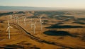 Sunset turns windmill blades, generating sustainable power for rural landscape generated by AI Royalty Free Stock Photo