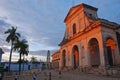 Sunset twilight dusk colonial landmark Church Holy Trinity, Iglesia Parroquial de la SantÃÂ­sima Trinidad, Plaza Mayor Square, Cuba Royalty Free Stock Photo