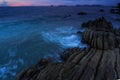 Sunset Twilight with ocean flow over the rocks at Borneo