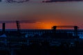 Sunset / Twilight View - Cuyahoga River Bridges and Lake Erie in Cleveland, Ohio