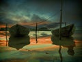 The sunset and two fishing boats Royalty Free Stock Photo