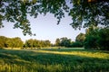 Sunset at a typical Dutch summer farm landscape Twente, Overijssel Royalty Free Stock Photo