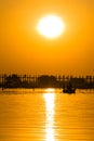 Sunset at U Bein Teakwood Bridge , Amarapura in Myanmar (Burmar Royalty Free Stock Photo