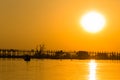 Sunset at U Bein Teakwood Bridge , Amarapura in Myanmar (Burmar Royalty Free Stock Photo