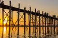 Sunset at U Bein Teakwood Bridge , Amarapura in Myanmar (Burmar Royalty Free Stock Photo