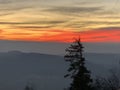 Sunset on Uetliberg in Zurich Switzerland. Busy highway with lights seen.The red orange color of sky contrasts with blue mountains Royalty Free Stock Photo