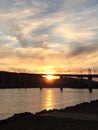Sunset under the bridge Royalty Free Stock Photo