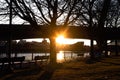 Sunset near Leonard P. Zakim Bunker Hill Memorial Bridge Royalty Free Stock Photo