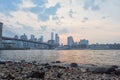 Sunset under manhattan bridge in new york Royalty Free Stock Photo