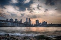 Sunset under manhattan bridge Royalty Free Stock Photo