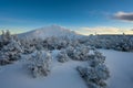 Sunset under sniezka mountains in Karkonosze during winter in Poland Royalty Free Stock Photo