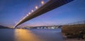 Sunset under the Tsing Ma Bridge of Hong Kong.