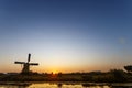 Sunset at Unesco world heritage windmills Royalty Free Stock Photo