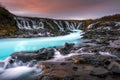 Sunset with unique waterfall - Bruarfoss Royalty Free Stock Photo