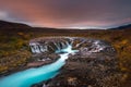 Sunset with unique waterfall - Bruarfoss