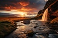 Sunset unveils the awe-inspiring beauty of Seljalandsfoss, a captivating waterfall