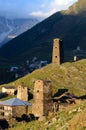 Sunset at Ushguli ,fortified medieval town in Caucasus mountains