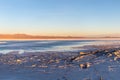 Sunset at Uyuni Salt Flats in Bolivia, the incredible salt desert in South America Royalty Free Stock Photo