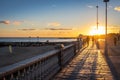 Sunset on vacation in the mediterranean. Golden hour by the sea. Sitges, Spain