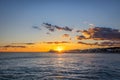 Sunset on vacation in the mediterranean. Golden hour by the sea. Sitges, Spain