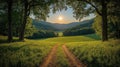 Sunlit Path Through a Green Meadow Royalty Free Stock Photo