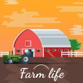 Sunset Vector Farm House Illustration Background