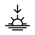 Sunset vector icon. Black and white sunset illustration. Outline linear icon. Royalty Free Stock Photo