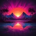 Sunset on the river. Vector illustration of a beautiful landscape Royalty Free Stock Photo