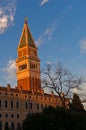 Sunset in Venice, Campanila bell tower at piazza San Marco Royalty Free Stock Photo