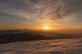 Sunset from Veterne hill in winter Mala Fatra mountains in Slovakia Royalty Free Stock Photo