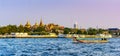 Sunset view across the Grand Palace, with the Chao Praya River i Royalty Free Stock Photo