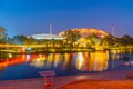 Sunset view of Adelaide oval viewed behind torrens river in Australia Royalty Free Stock Photo