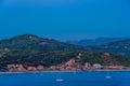 Sunset view of Agios Georgios beach in Greek island Corfu Royalty Free Stock Photo